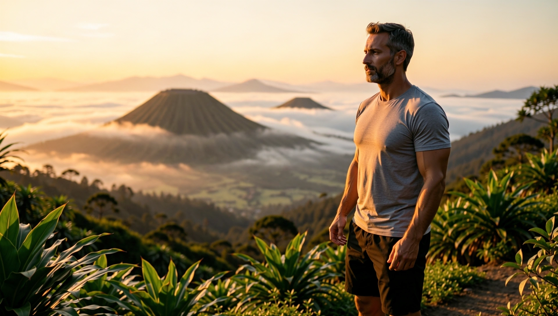Man overlooking Indonesian highlands